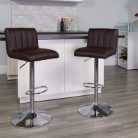 Flash Furniture Contemporary Brown Vinyl Adjustable Height Bar Stool with Chrome Base CH-112010-BRN-GG